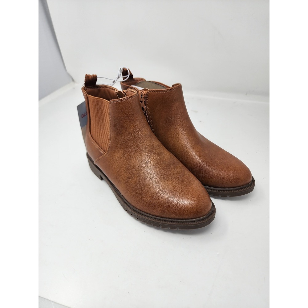 Cat & Jack Boys Chelsea Ankle Boots Brown Faux Leather Casual Size 13